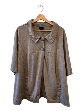 Citiknit Jaspe  Gray Two Button-Front Short Sleeve Boxy Style Top Size 3X